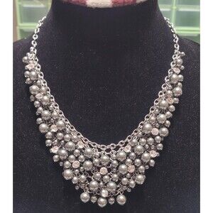 Charter Club Bib Necklace Gray Glass Pearl & Rhinestone NWT 18 In